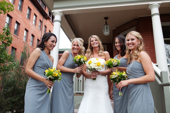 bride with bridesmaids - vibrant boulder wedding, Photo - Flourish Photography