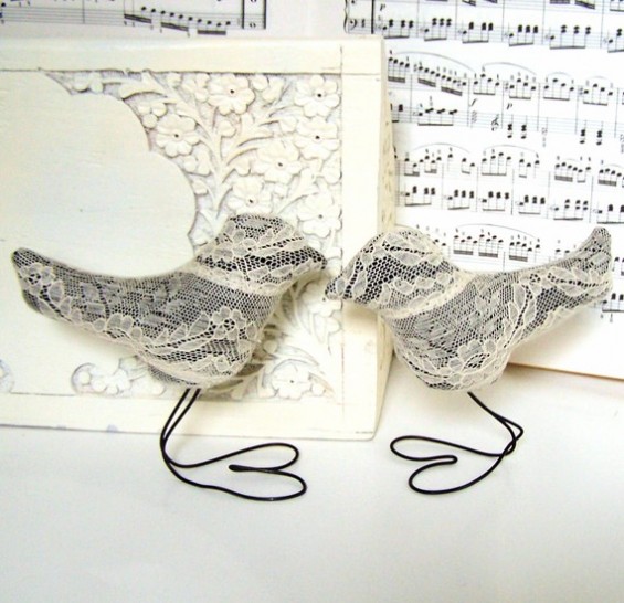 wedding cake topper birds with lace