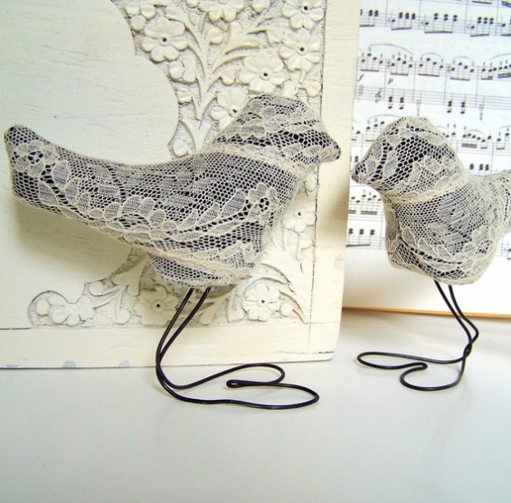 antique lace bird cake toppers