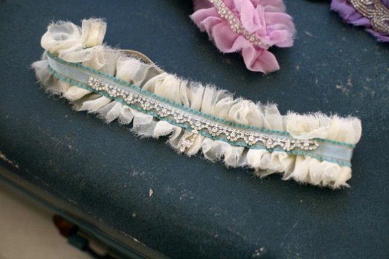 ivory bridal garter with something blue
