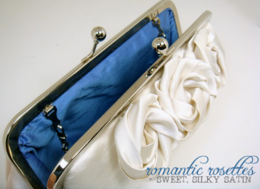 ivory silk clutch with handmade roses