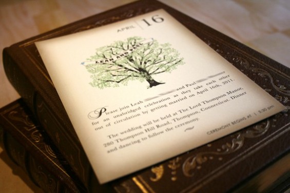 handmade book themed wedding invitation