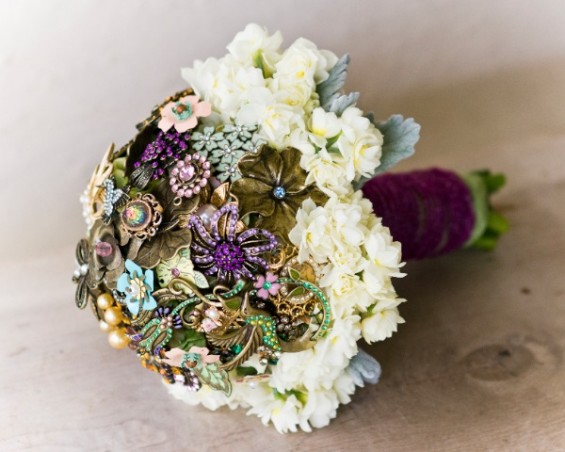 brooch bouquet with fresh flowers