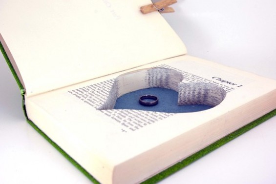 hollow book safe with heart and ring