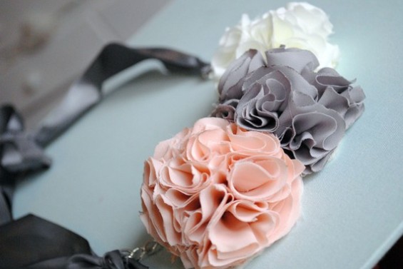pink gray white chiffon flower necklace