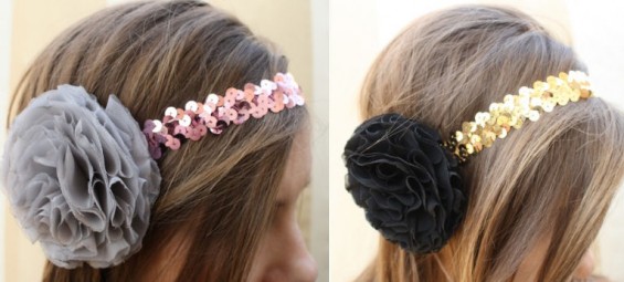 sequin headbands with chiffon floral rosettes