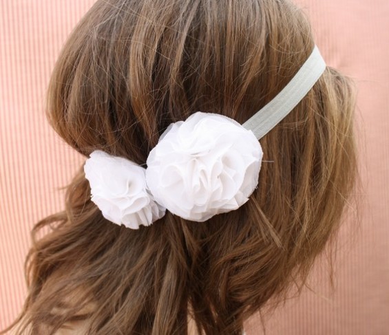 bridal halo headband with white chiffon flowers