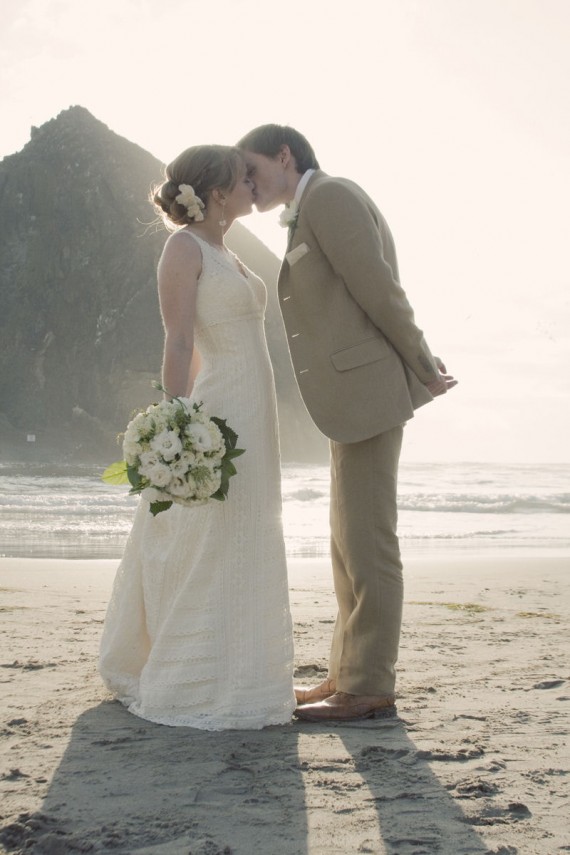 handmade beach wedding 10 - cute kiss
