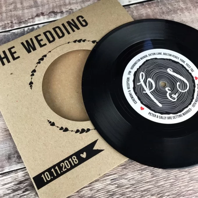 wedding invitations that are made from real vinyl records