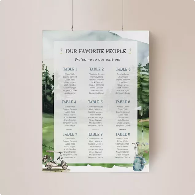 Golf themed wedding seating chart