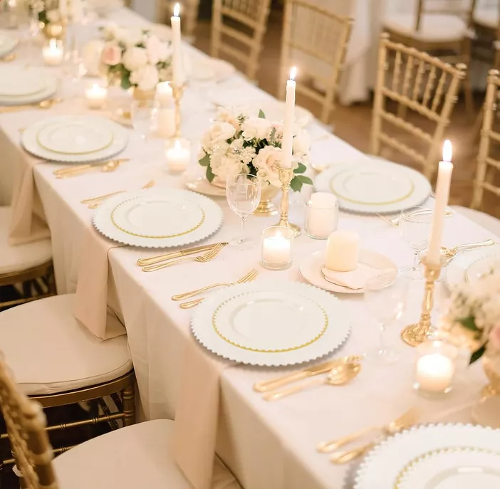 beaded ivory wedding chargers to decorate tables