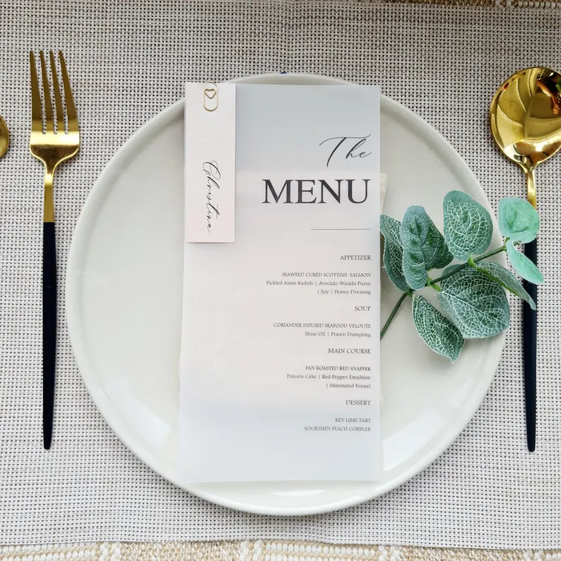 printed wedding menus for place setting decor