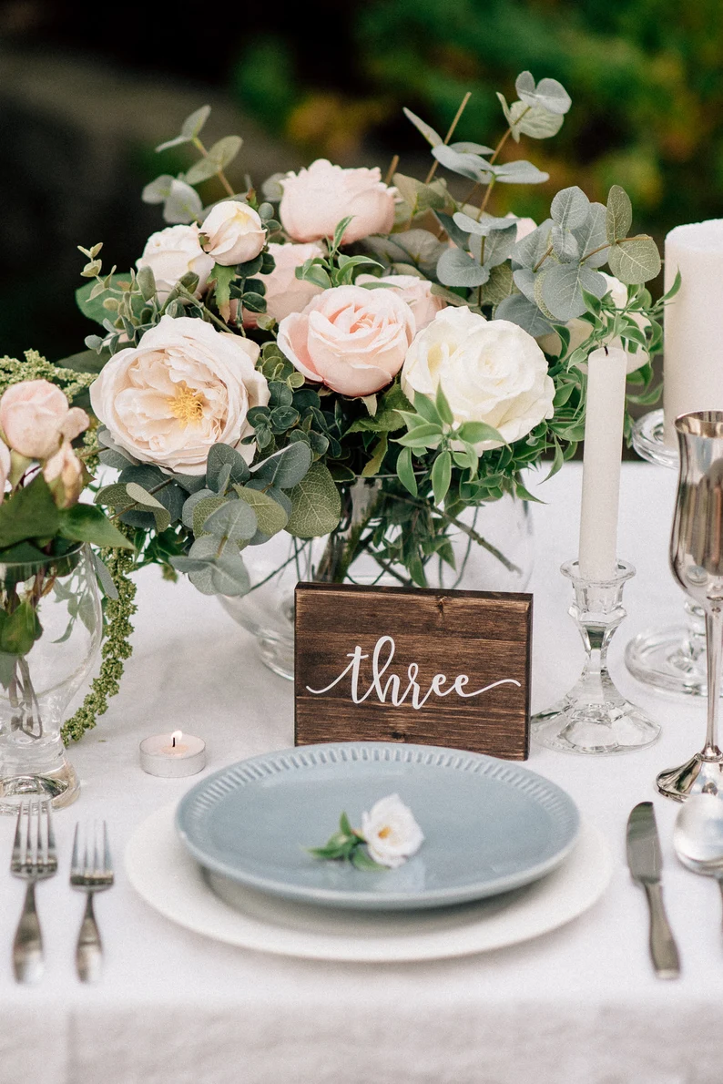 wooden table numbers for rustic wedding table decor