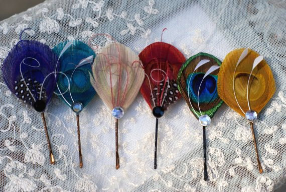 feather hair pins many colors