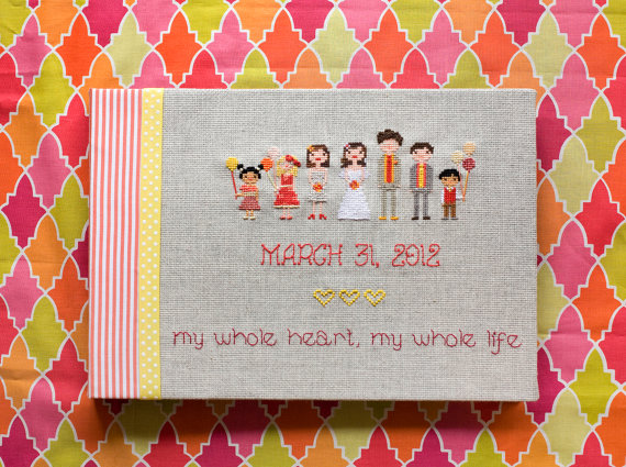 cross stitch wedding party guest book