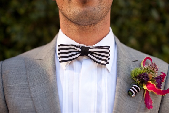 groom bow tie with black and white stripes