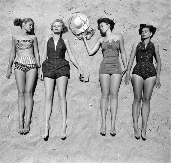 vintage swim photograph sunbathing on the beach