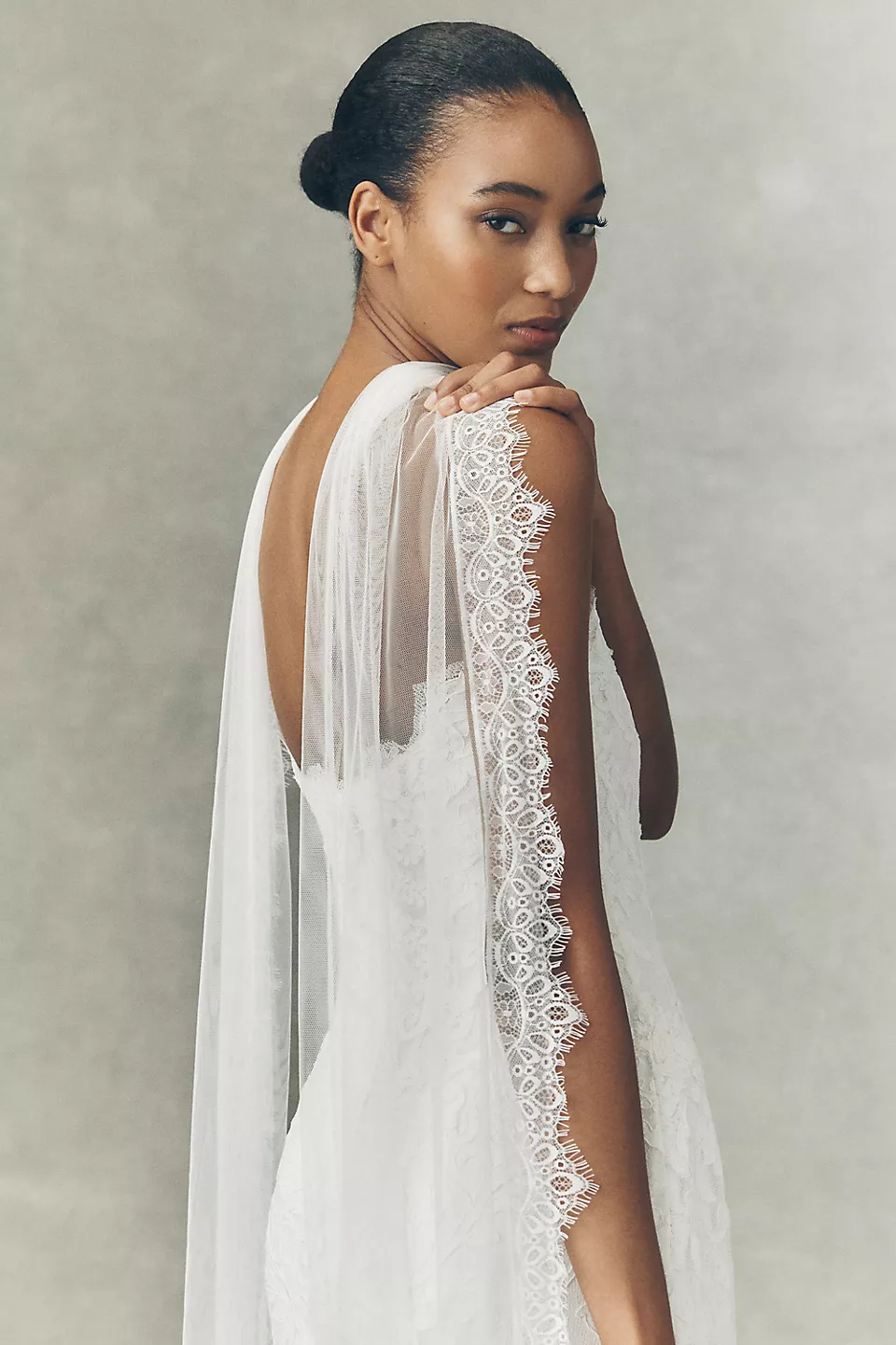 wedding veil alternative idea – bride wearing a soft lace bridal scarf