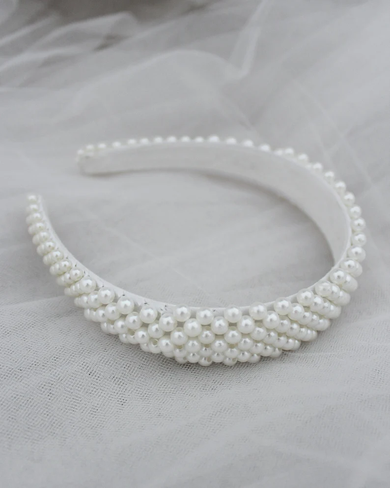 wedding veil alternative that works - wide width pearl headband for the bride to wear as a non-veil option