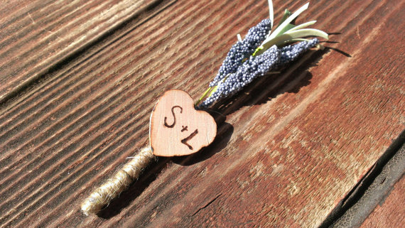 burlap lavender boutonniere by redheartcreations