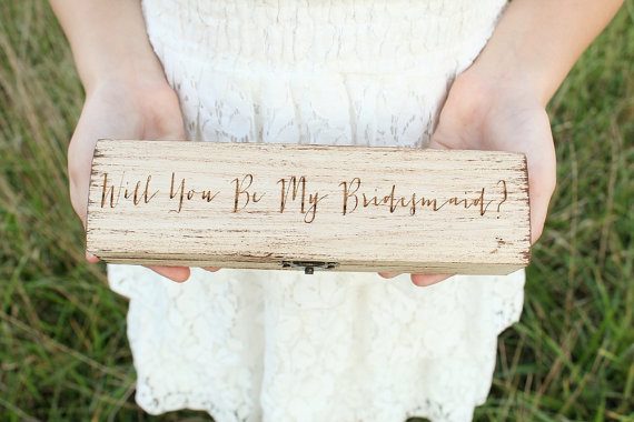 Be My Bridesmaid Box by Down In The Boondocks | via Wood Themed Wedding Ideas: https://emmalinebride.com/themes/wood-themed-wedding-ideas/