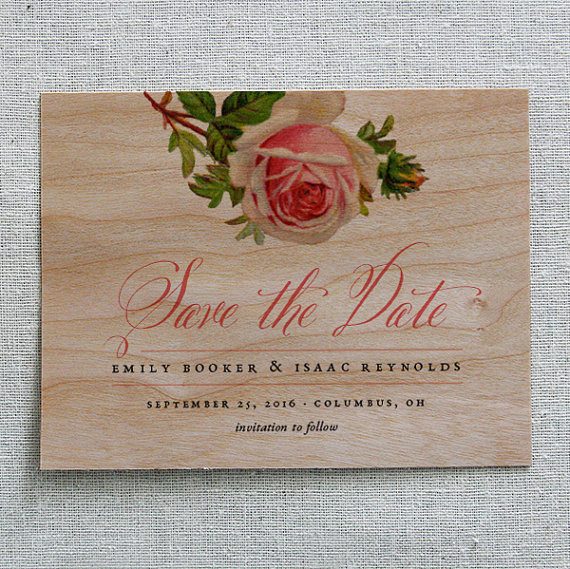 Wood Save the Date by Cheerup Press | via Wood Themed Wedding Ideas: https://emmalinebride.com/themes/wood-themed-wedding-ideas/
