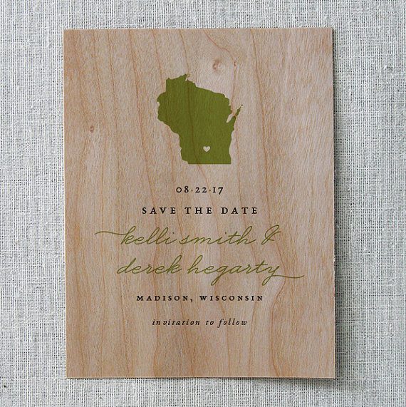 Wood save the date by Cheer Up Press | via Wood Themed Wedding Ideas: https://emmalinebride.com/themes/wood-themed-wedding-ideas/