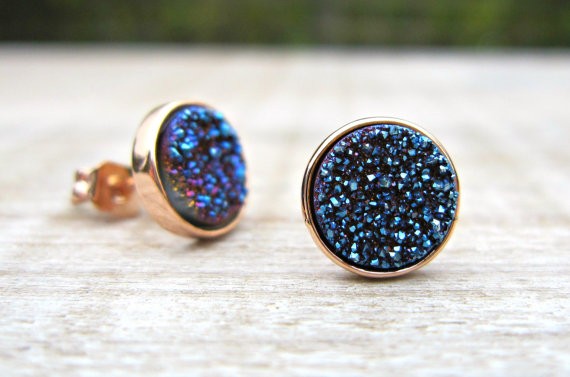 blue druzy earrings by constanceearthstones