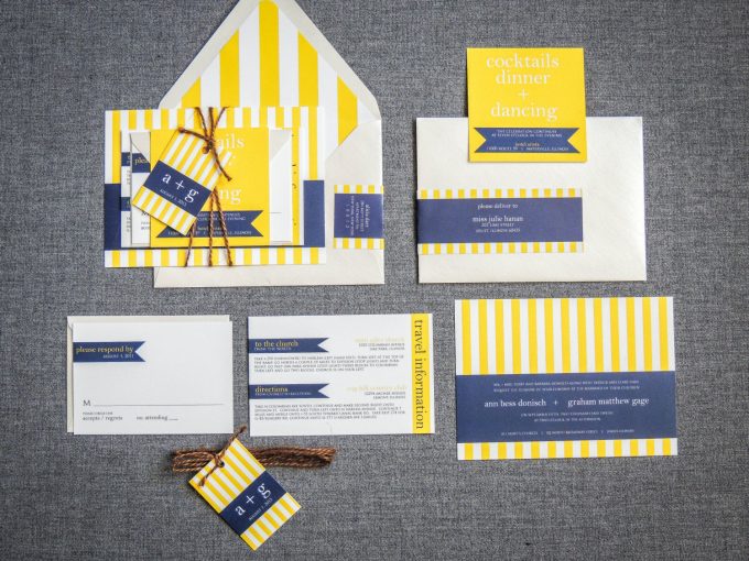nautical wedding invitations with yellow and navy