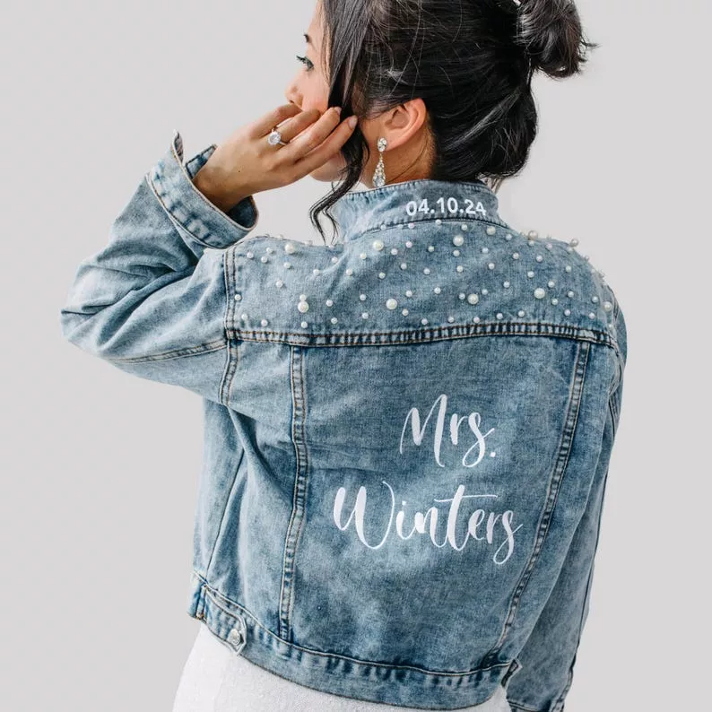 bridal denim jacket for photo shoot cover up