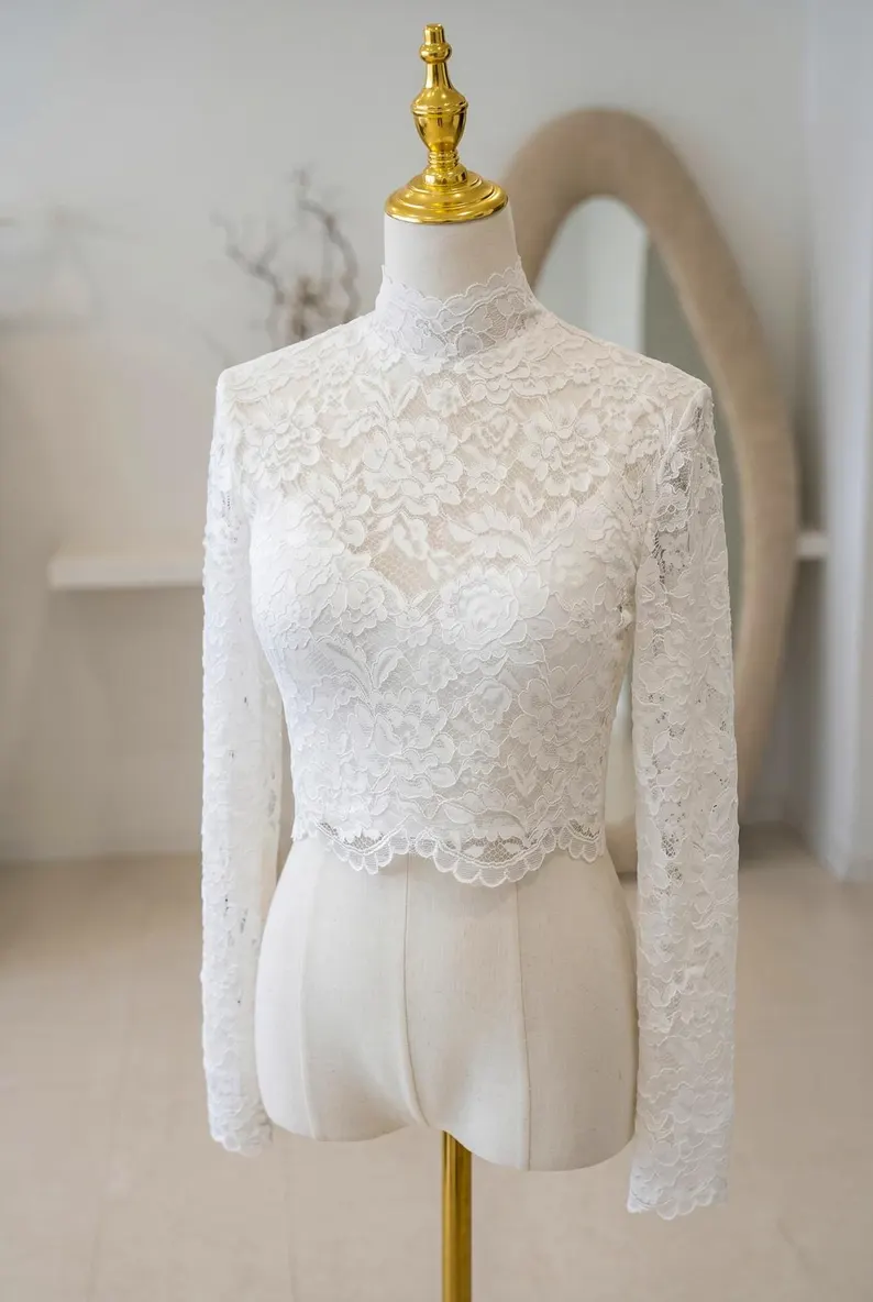 lace bridal bolero with sleeves and high neck