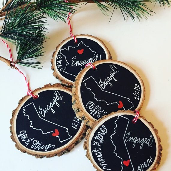 cute rustic ornament via 50+ First Christmas Ornaments Engaged / Married