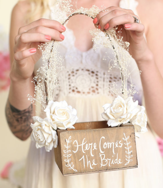 here comes the bride flower girl basket by bragging bags