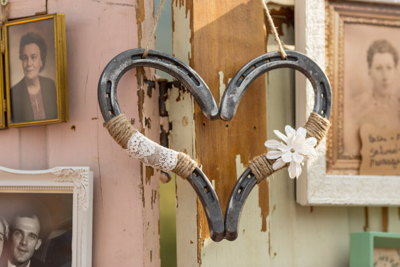 horseshoe heart decor by DownInTheBoondocks | barn reception ideas for weddings via https://emmalinebride.com/reception/barn-ideas-weddings/ ‎