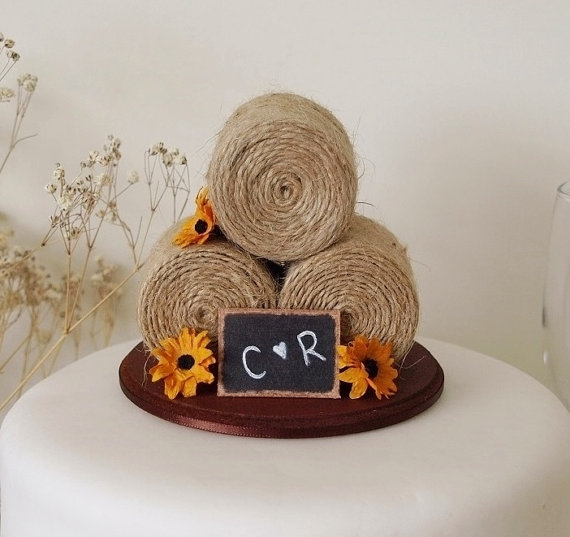 sunflower hay bale cake topper by TiaLovesArchie | barn reception ideas for weddings via https://emmalinebride.com/reception/barn-ideas-weddings/ ‎
