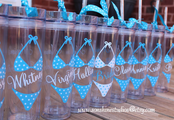 beach bachelorette party tumblers by sonshinestudios | How to Plan the Best Beach Bachelorette Party | https://emmalinebride.com/how-to/plan-beach-bachelorette-party
