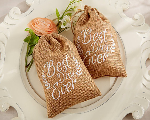 burlap best day ever favor bags by yacanna | Top 10 Burlap Ideas for Spring & Summer Weddings https://emmalinebride.com/rustic/burlap-ideas-weddings/