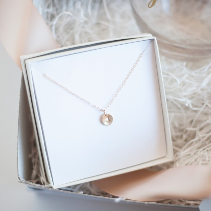 initial necklace in Bridesmaid Gift Box | by Deighan Design | https://emmalinebride.com/gifts/bridesmaid-gift-box/