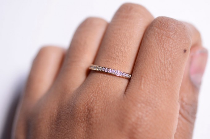 pave diamond ring on hand