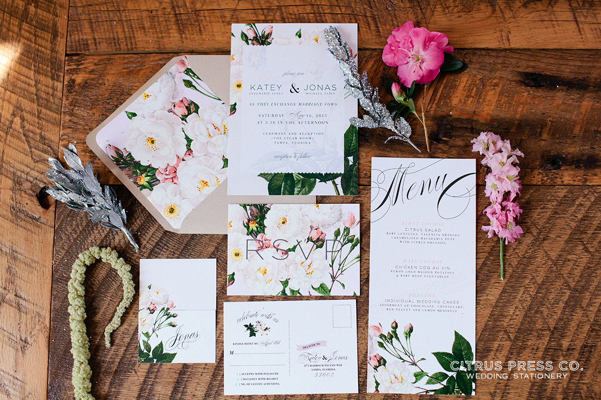 spring botanical rose wedding invitations | 6 Floral Botanical Invitations for Spring Weddings http://wp.me/p1g0if-yOx by Citrus Press Co.