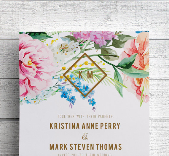 spring floral wedding invitation by edenweddingstudio