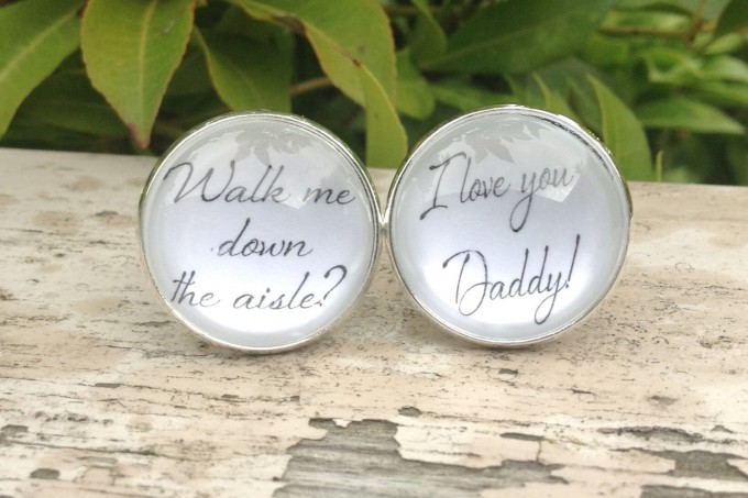 Walk Me Down the Aisle Cuff Links for Father of the Bride | by Over The Moon Bridal | https://emmalinebride.com/gifts/of-all-the-walks-cufflinks-dad/