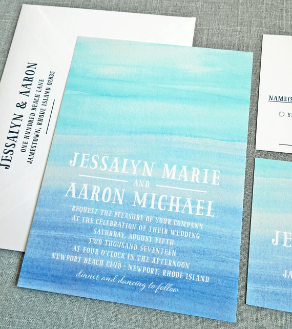 watercolor beach wedding invitations