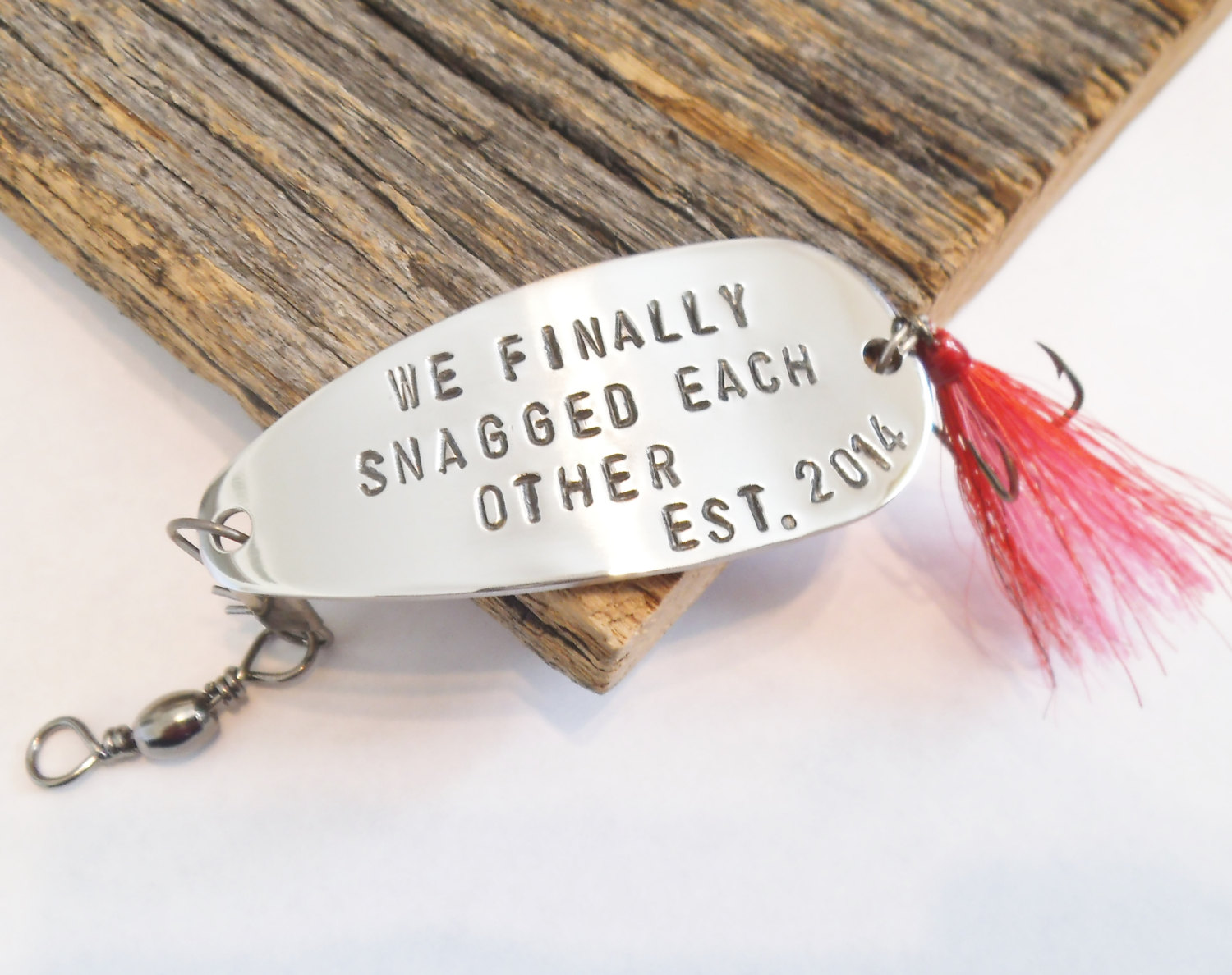 we finally snagged each other custom fishing lure with date