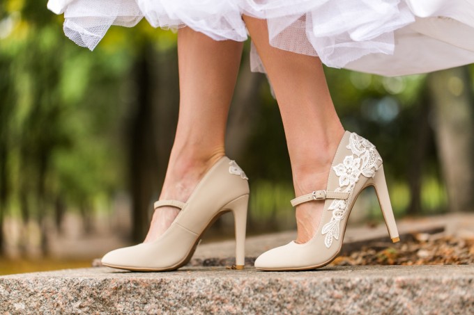 beige lace wedding shoes maryjanes - photo 3