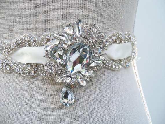 emilie crystal sash by SparkleSMBridal | via Should I Add a Sash to My Dress? on Emmaline Bride | https://emmalinebride.com/bride/should-i-add-sash-to-wedding-dress/