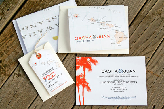 hawaiian island travel theme wedding invitations | travel themed wedding ideas: https://emmalinebride.com/themes/travel-theme-wedding-ideas/
