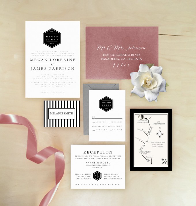 hexagon wedding invitations by paperplumco