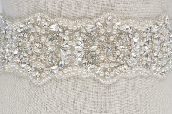 jeweled bridal sash by SparkleSMBridal | via Should I Add a Sash to My Dress? on Emmaline Bride | https://emmalinebride.com/bride/should-i-add-sash-to-wedding-dress/