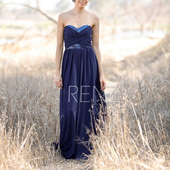 long beaded sequin navy bridesmaid dress by renz